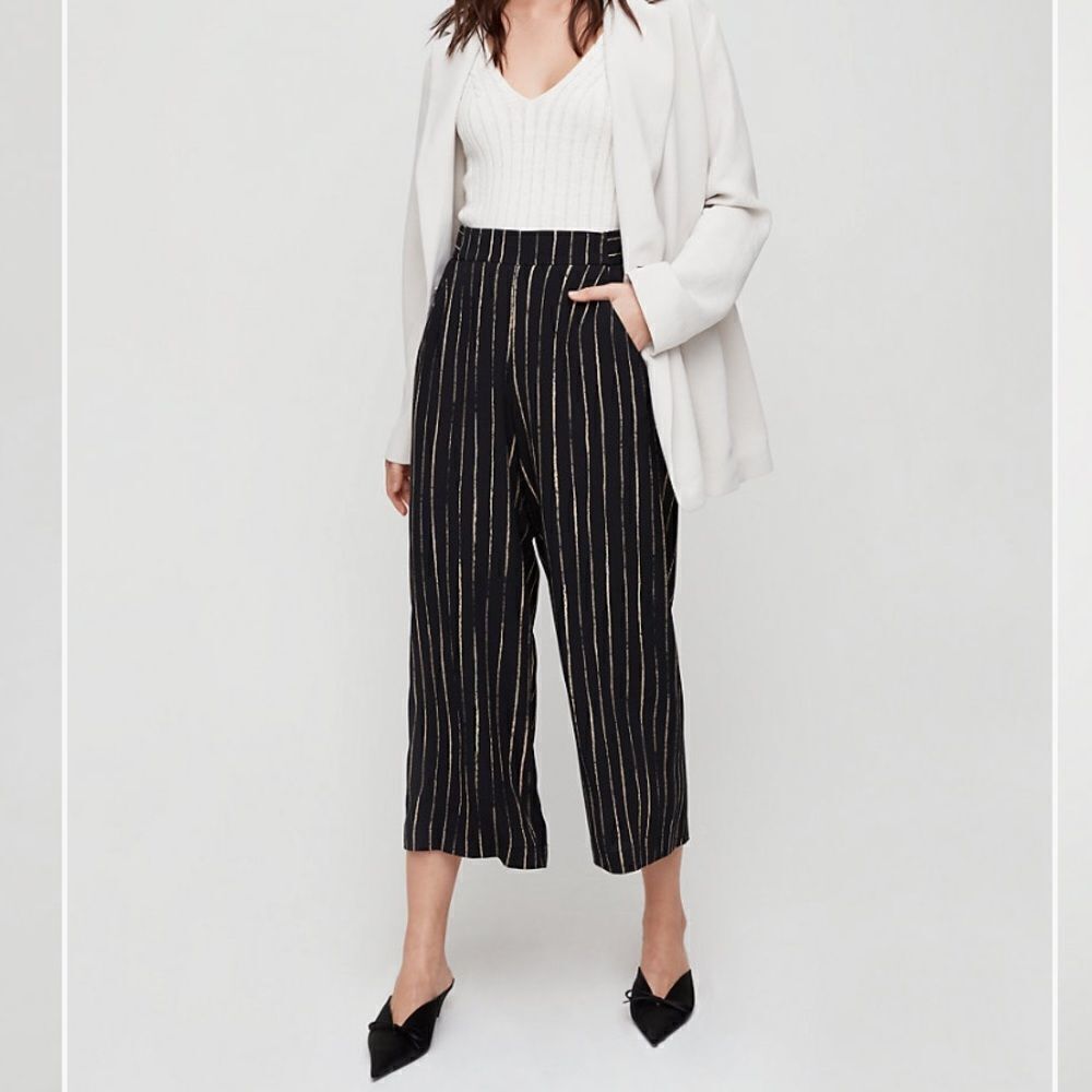 WILFRED aritzia faun wide leg high rise pant lightweight spring airy